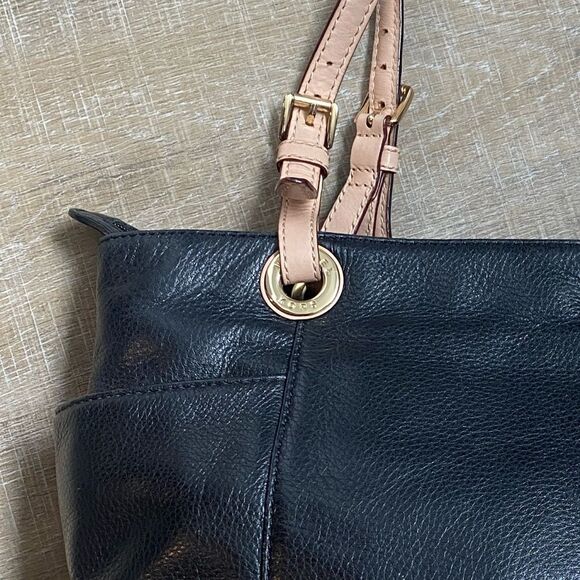 Michael Kors Black Leather Jet Set Tote Bag Shoulder Purse Classic Minimalist - Picture 7 of 12